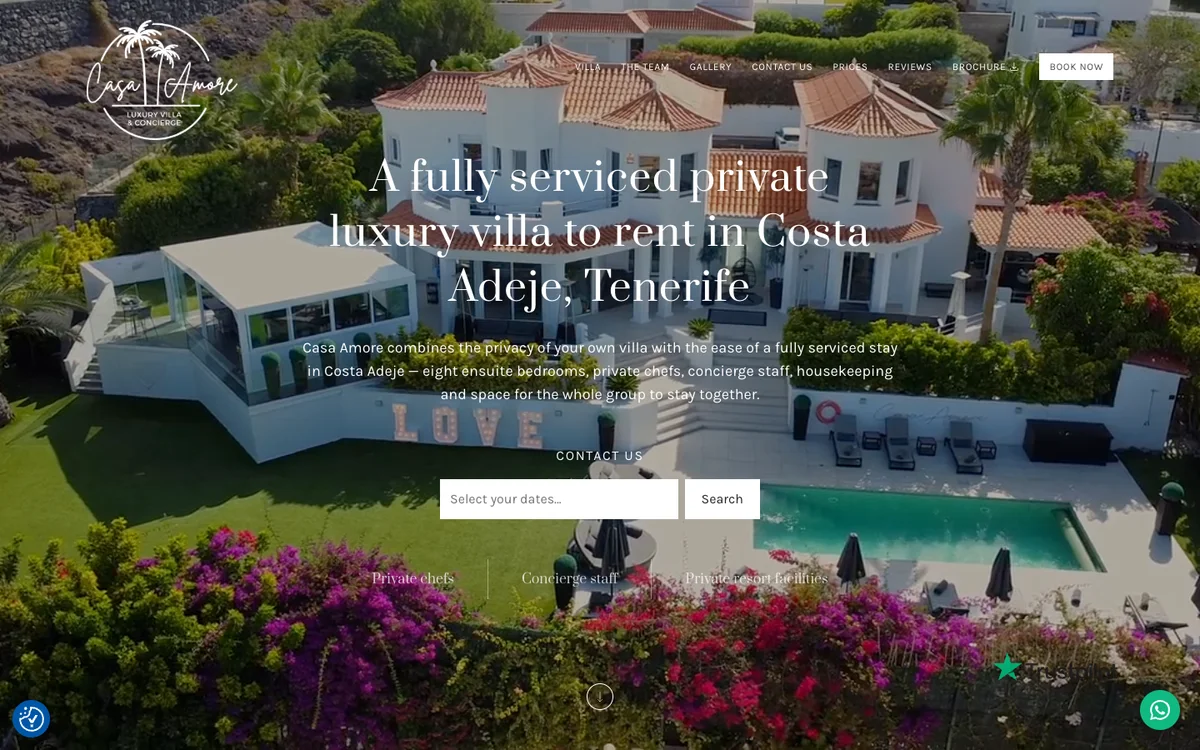 Casa Amore Tenerife homepage design