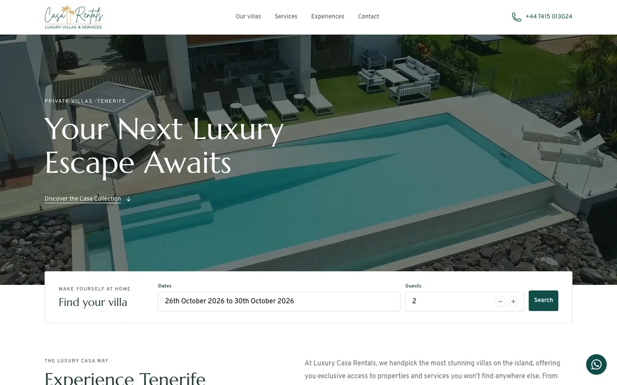 Luxury Casa Rentals homepage design