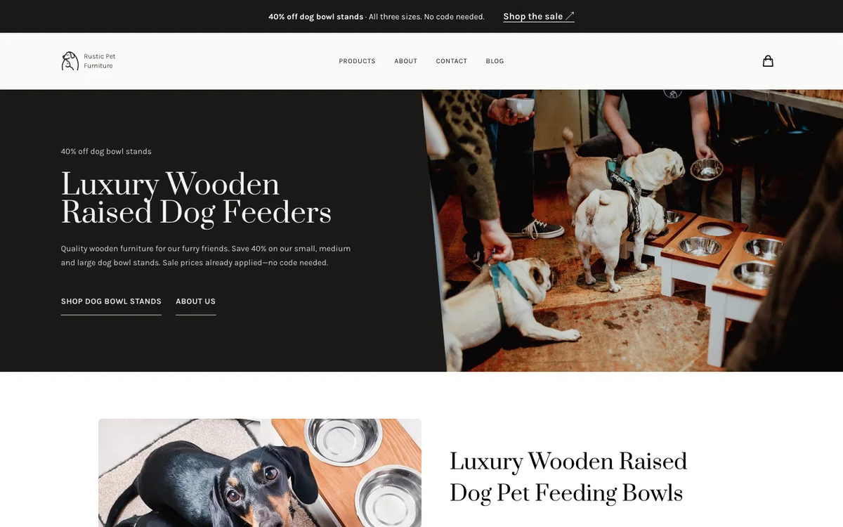 Rustic Pet Furniture homepage design